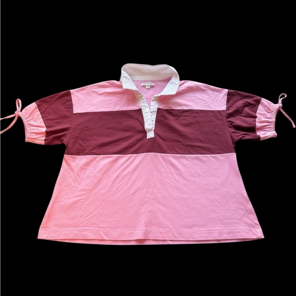 Striped Pink & Burgundy Button-Down Women’s Polo/rugby style Shirt